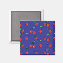 Cherry Berries Red Pattern Modernes Retro Blue Fun Magnet