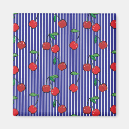 Cherry Berries Red Pattern Modernes Retro Blue Fun Magnet