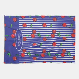 Cherry Berries Red Pattern Modernes Schönes Blau Geschirrtuch