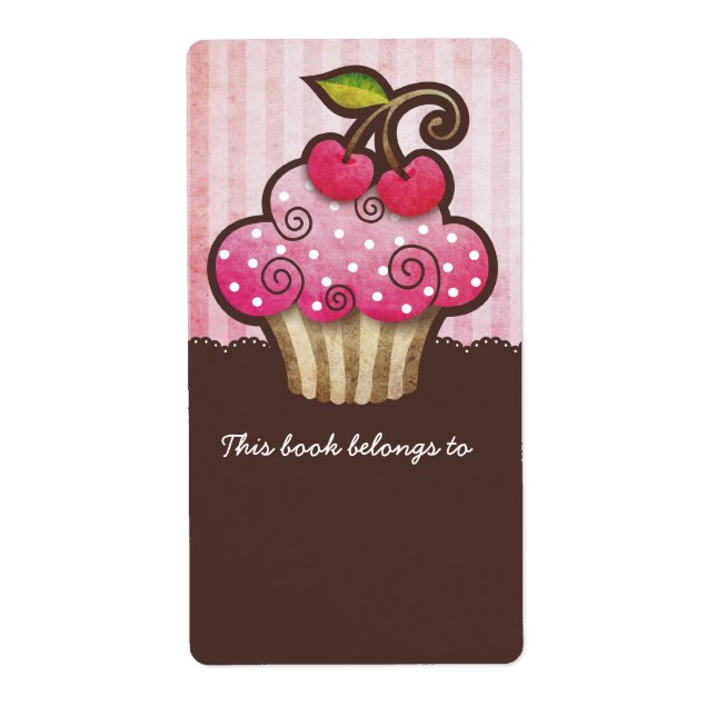 Cherry Berry Cupcake Buchzeichen Labels (Vorne)
