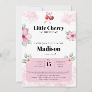 Cherry Birthday Invitation for Girls | Cute Fruit Einladung