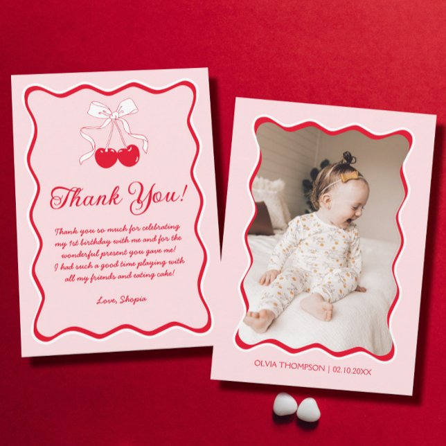 Cherry Birthday Party Dankeskarte (Von Creator hochgeladen)