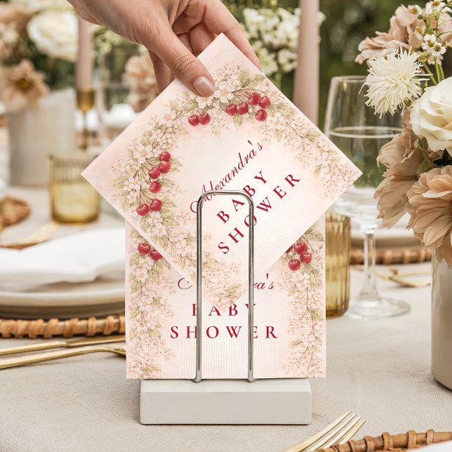 Cherry Bloom Floral Baby Shower Serviette (Von Creator hochgeladen)