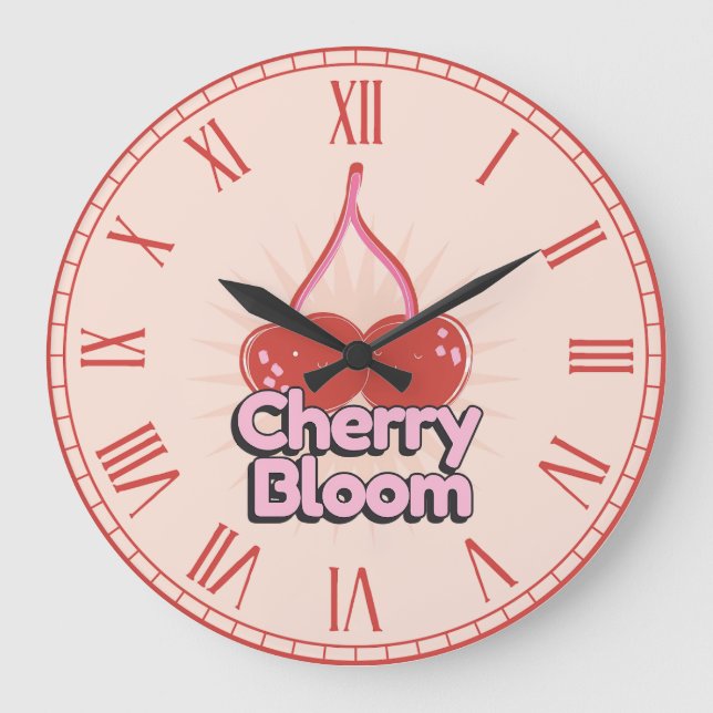 Cherry Bloom Große Wanduhr (Vorderseite)