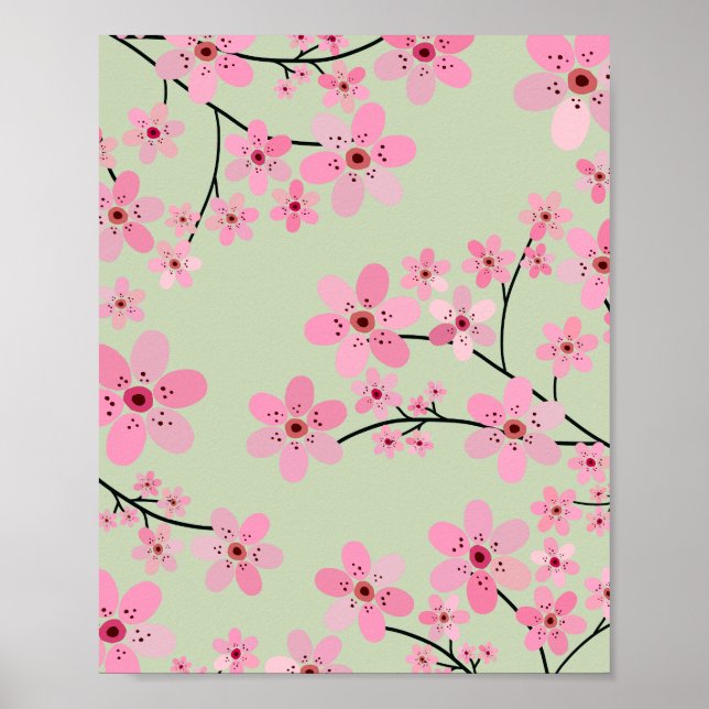 Cherry Blossom 07 Pastel Green Poster (Vorne)