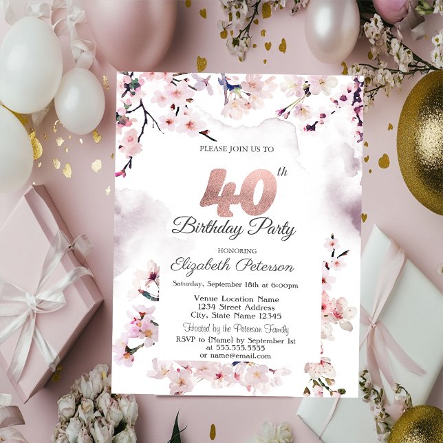 Cherry Blossom 40. Geburtstag Einladung (Von Creator hochgeladen)