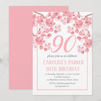 Cherry Blossom 90. Geburtstag pink Blütenbraun Einladung