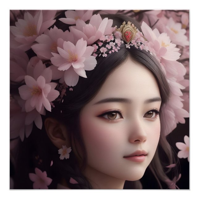 Cherry Blossom Adorned Girl Poster (Vorderseite)