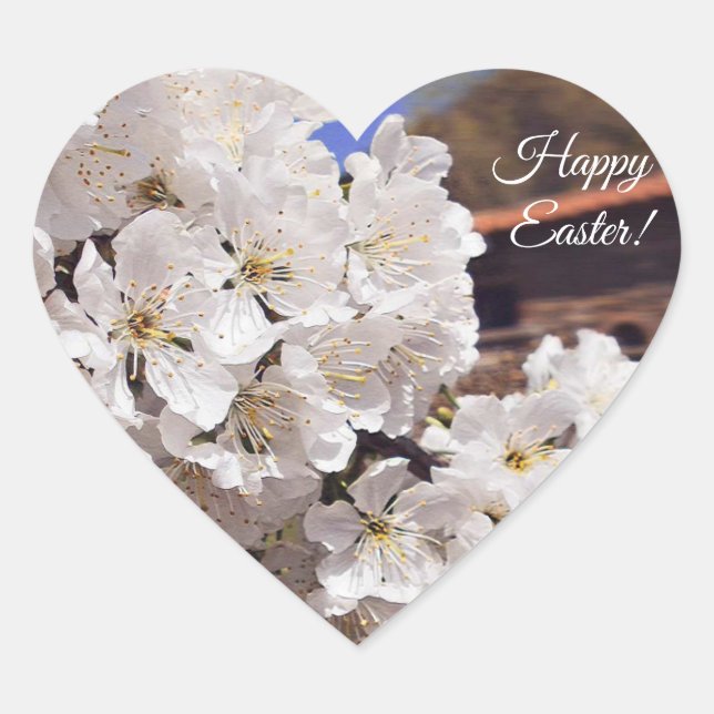 Cherry Blossom. Alles Gute zu Ostern. Herz-Aufkleber (Vorderseite)