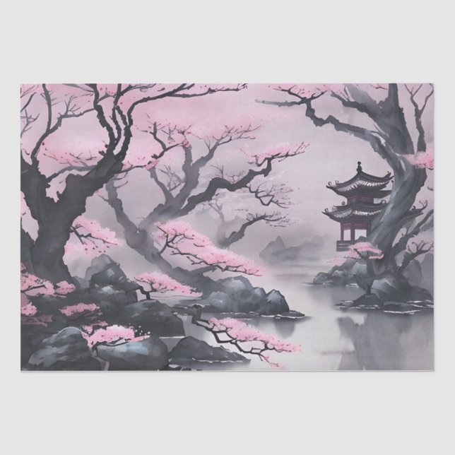 Cherry Blossom am Fluss Seidenpapier (Vorderseite)