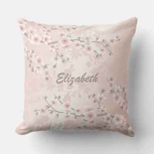 Cherry Blossom Apricot Vintage florale Monogramm  Kissen