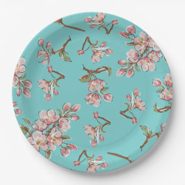 Cherry Blossom Aquamarin Retro Vintag Baby Dusche Pappteller