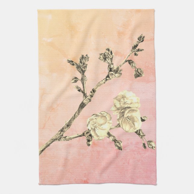 Cherry Blossom auf Rosa und Korallen Geschirrtuch (Vertikal)