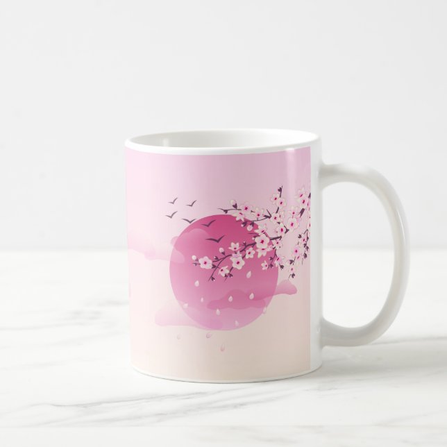 Cherry Blossom Aufstieg Sun Pink Floral Girl Kaffeetasse (Rechts)