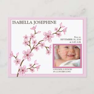 Cherry Blossom Baby Girl Geburtsankündigung: rosan Ankündigungspostkarte