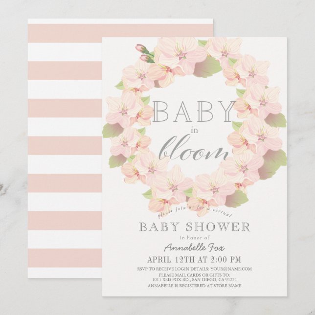 Cherry Blossom Baby in Bloom Virtual Baby Dusche Einladung (Vorne/Hinten)