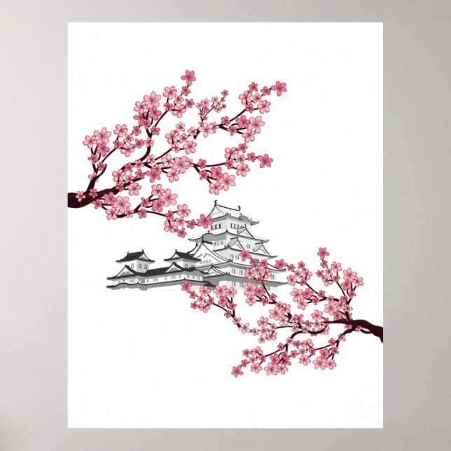 Cherry Blossom Baumdesign - Japanischer Sakura-Bau Poster (Vorne)