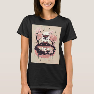 Cherry Blossom Bäume Japanischer Schrein Teich mit T-Shirt