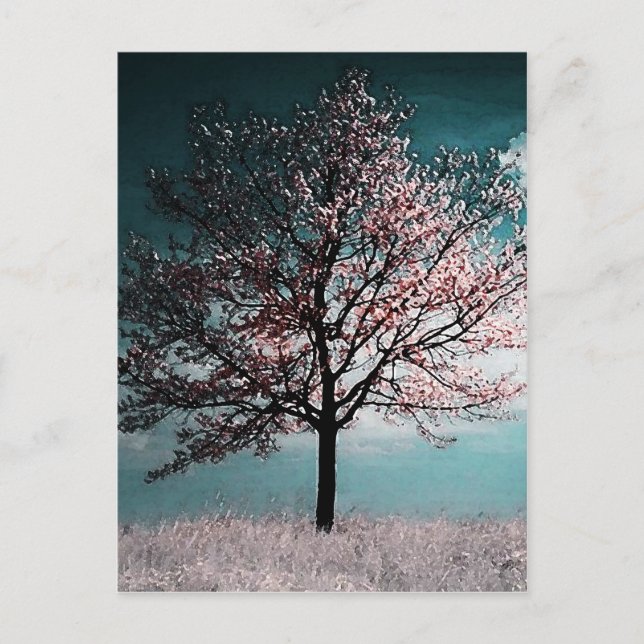 Cherry Blossom Baummalerei - Abenddämmerung Postkarte (Vorderseite)