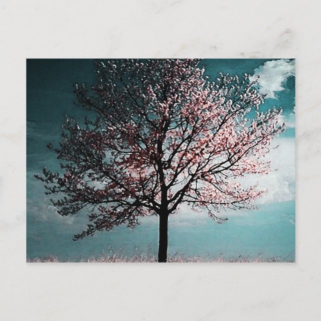 Cherry Blossom Baummalerei - Abenddämmerung Postkarte (Vorderseite)