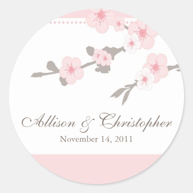 Cherry Blossom Bevorzugung Hochzeitsticker/Siegel Runder Aufkleber (Vorderseite)