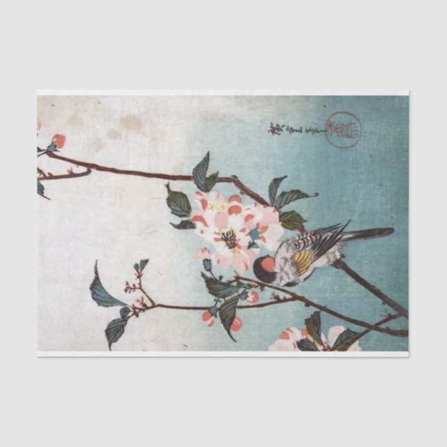 Cherry Blossom & Bird, Hiroshige, Ukiyoe Seidenpapier (Vorderseite)