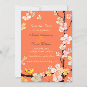 Cherry Blossom Bird Orange Wedding Save the Date