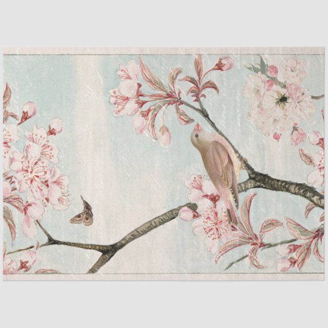 Cherry Blossom Bird Vintag Bee Moth Decoupage Seidenpapier (Vorderseite)