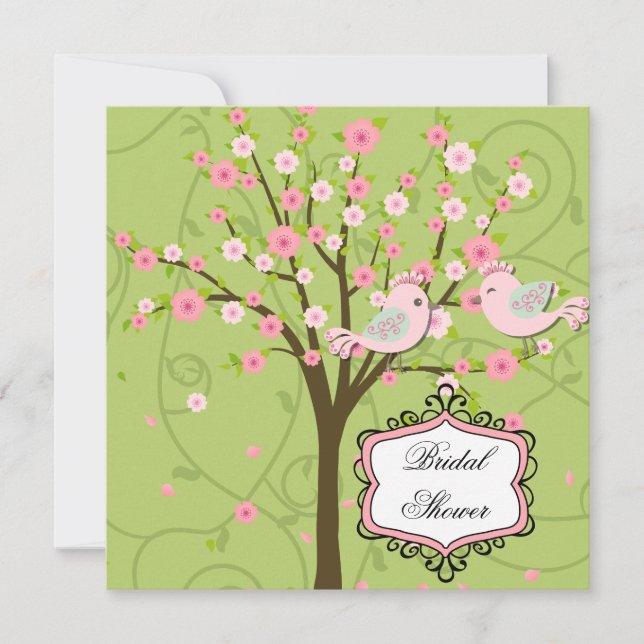 Cherry Blossom Birds Bridal Dusche Einladung (Vorderseite)