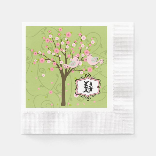 Cherry Blossom Birds Hochzeitspapier Napkins Serviette (Vorderseite)