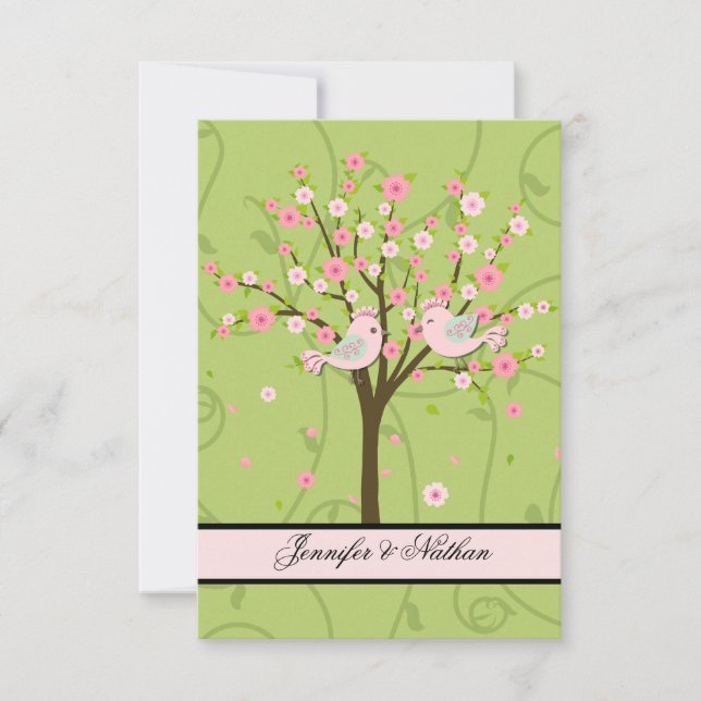 Cherry Blossom Birds RSVP Card Karte (Vorderseite)
