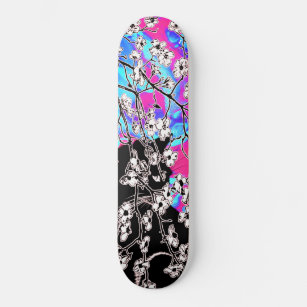 Cherry Blossom Black Cat Abstrakter Himmel Blau Bl Skateboard
