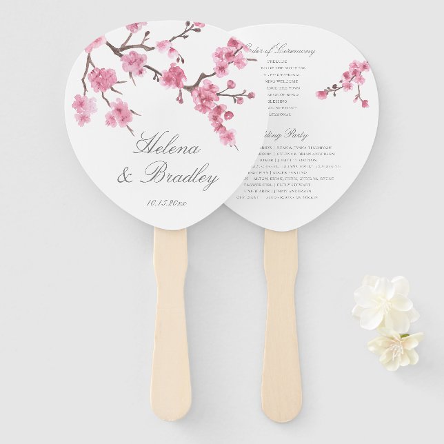 Cherry Blossom Bloom | Rosa | Hochzeitsprogramm Fächer (Vorne und Hinten)