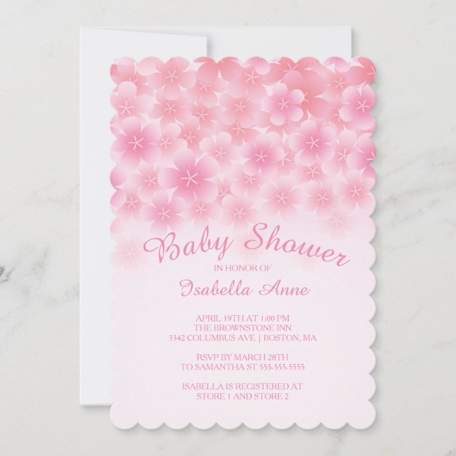 Cherry Blossom Bloral Baby Dusche Einladung (Vorderseite)