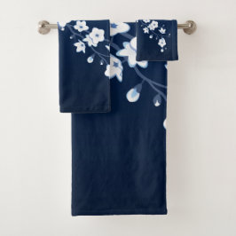 Cherry Blossom Blue White Badhandtuch Set