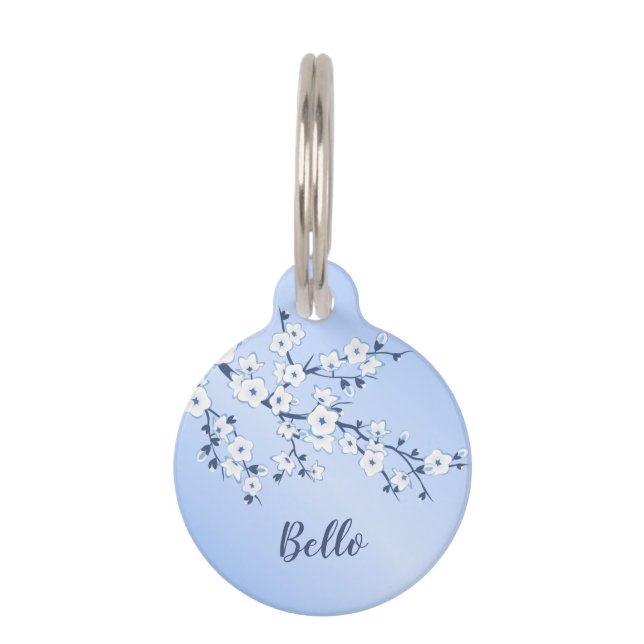 Cherry Blossom Blue White Personalize Haustiermarke (Vorderseite)