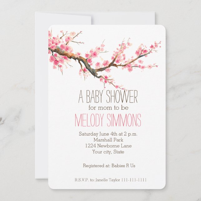 Cherry Blossom Blume Babydusche Einladung (Rückseite)