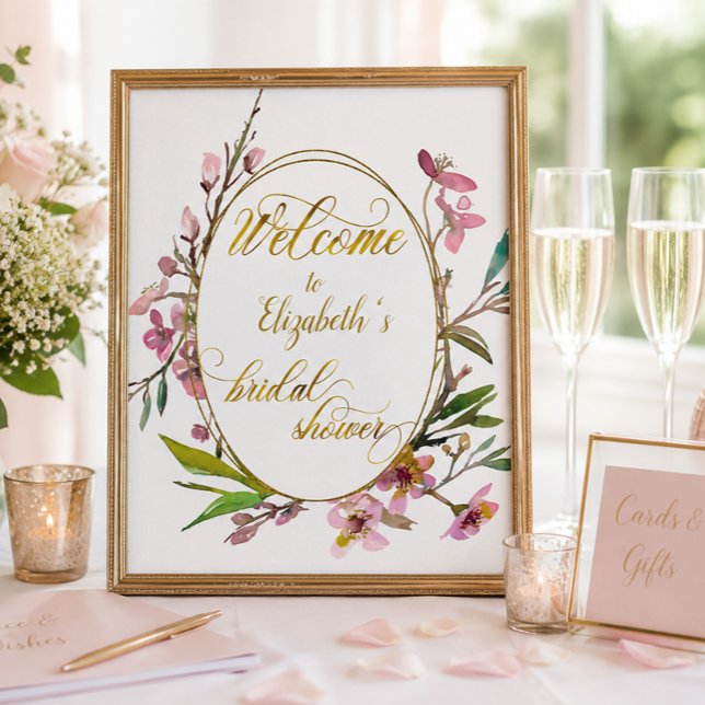 Cherry Blossom Blume Gold Frame Brautparty Poster (Von Creator hochgeladen)
