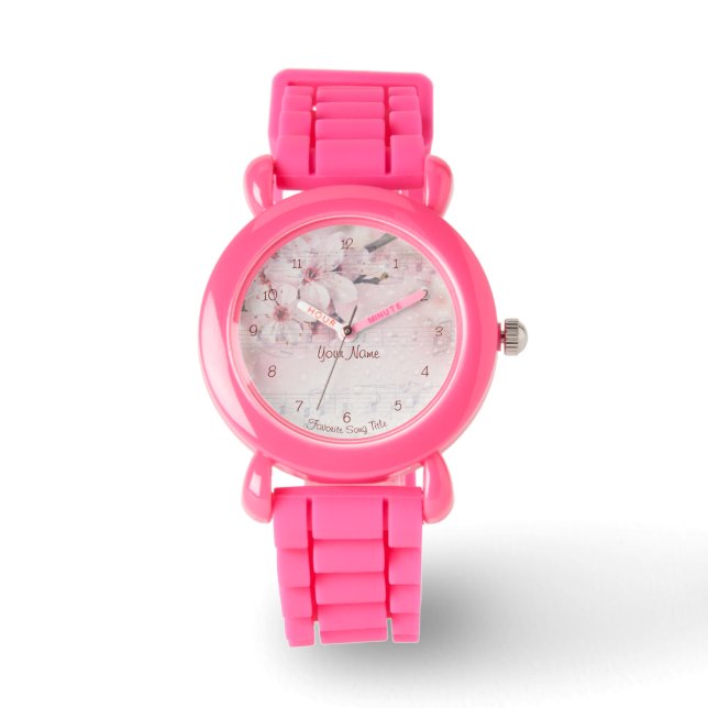 Cherry Blossom Blume & Musiknoten Armbanduhr (Vorderseite)