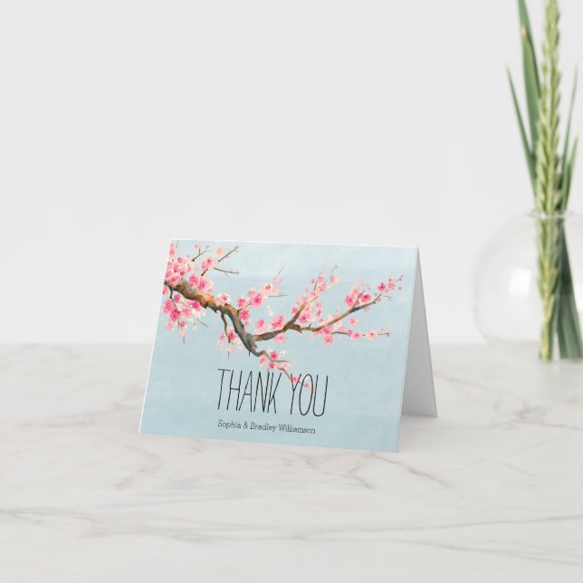 Cherry Blossom Blume und Vögel Vielen Dank Dankeskarte (Vorderseite)