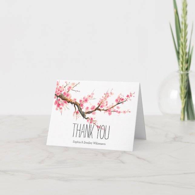 Cherry Blossom Blume und Vögel Vielen Dank Dankeskarte (Vorderseite)