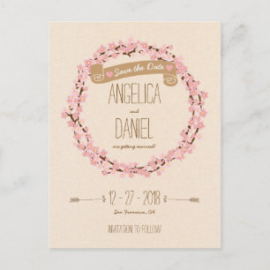 Cherry Blossom Blume Wreath Rustikale Hochzeit Ankündigungspostkarte