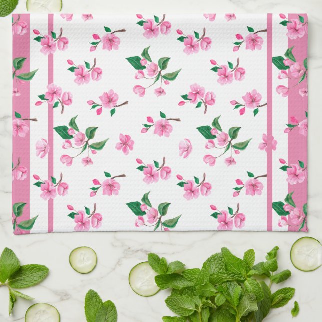 Cherry Blossom Blumencotattaccore Geschirrtuch (Gefaltet)