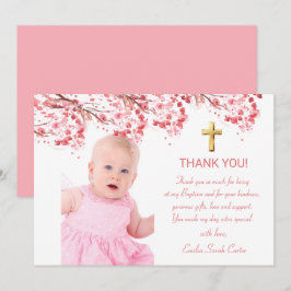 Cherry Blossom Blumenkreuz Foto Girl Taufe Dankeskarte