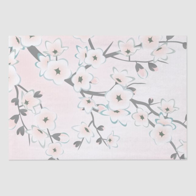 Cherry Blossom Blush Mint Chic Seidenpapier (Vorderseite)
