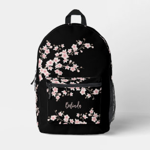 Cherry Blossom Blush Pink Black Monogram Bedruckter Rucksack