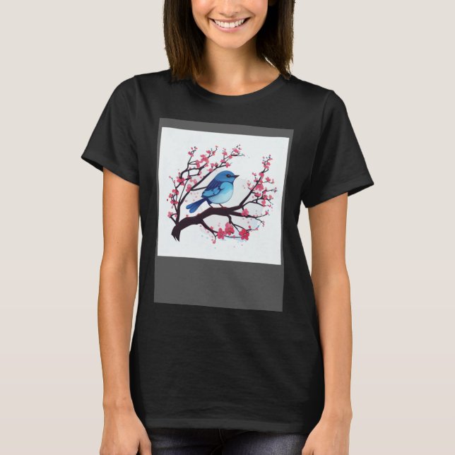 Cherry Blossom Branch and Eastern Blue Bird for sp T-Shirt (Vorderseite)