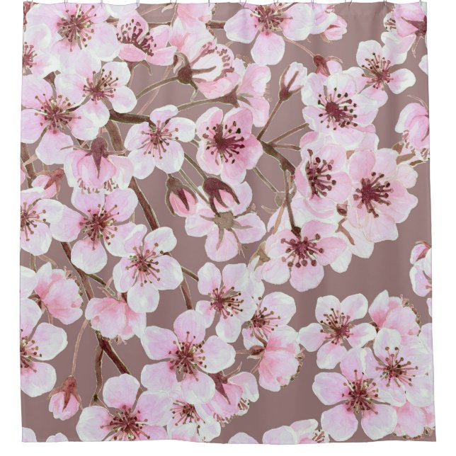 Cherry Blossom Branchen Wasserfarben Muster Duschvorhang (Vorderseite)