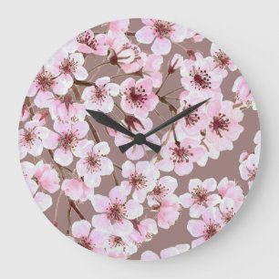 Cherry Blossom Branchen Wasserfarben Muster Große Wanduhr