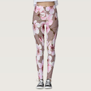 Cherry Blossom Branchen Wasserfarben Muster Leggings